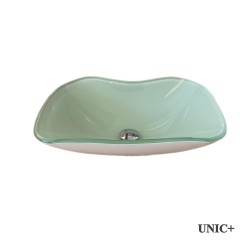 Wave Shape Frosted Tempered Crystal Glass Bathroom Vessel Sink with white base coating - BVG014 in Vancouver