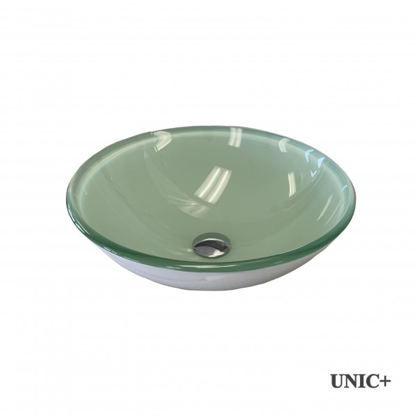 Round Shape Frosted Tempered Crystal Green Glass Bathroom Vessel Sink with White base coating - BVG015 in Vancouver