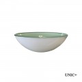 Round Shape Frosted Tempered Crystal Green Glass Bathroom Vessel Sink with White base coating - BVG015 in Vancouver