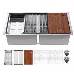 Modern 34 Inch double bowl 50/50 Small Radius Style Under Mount Kitchen Sink workstation- KUD3418A TLR in Vancouver